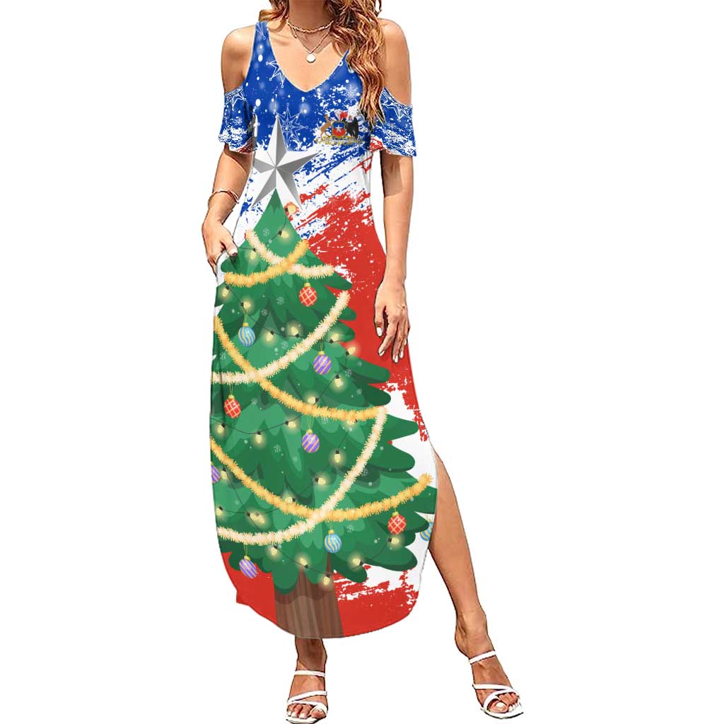 Chile Christmas Summer Maxi Dress with Flag Colors Tree Reindeer Condor and Gift Design - Wonder Print Shop