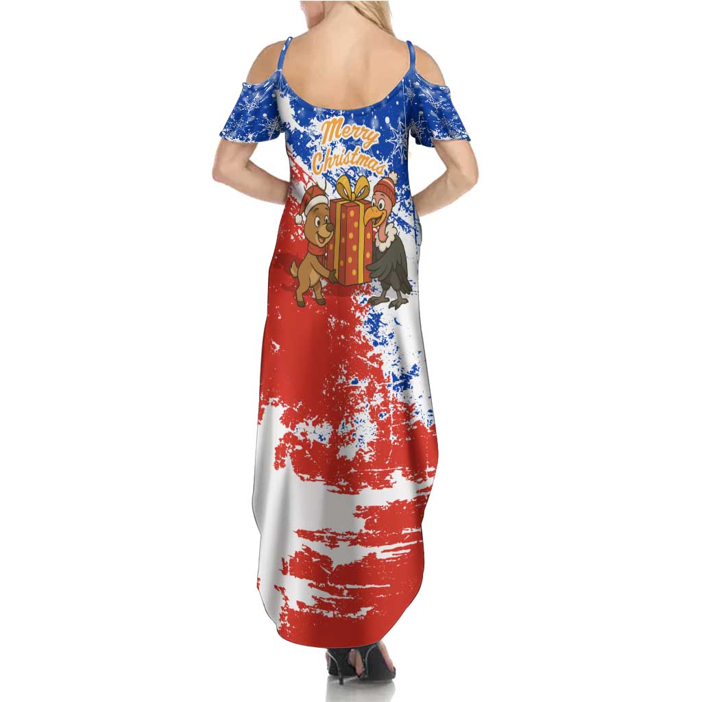 Chile Christmas Summer Maxi Dress with Flag Colors Tree Reindeer Condor and Gift Design - Wonder Print Shop