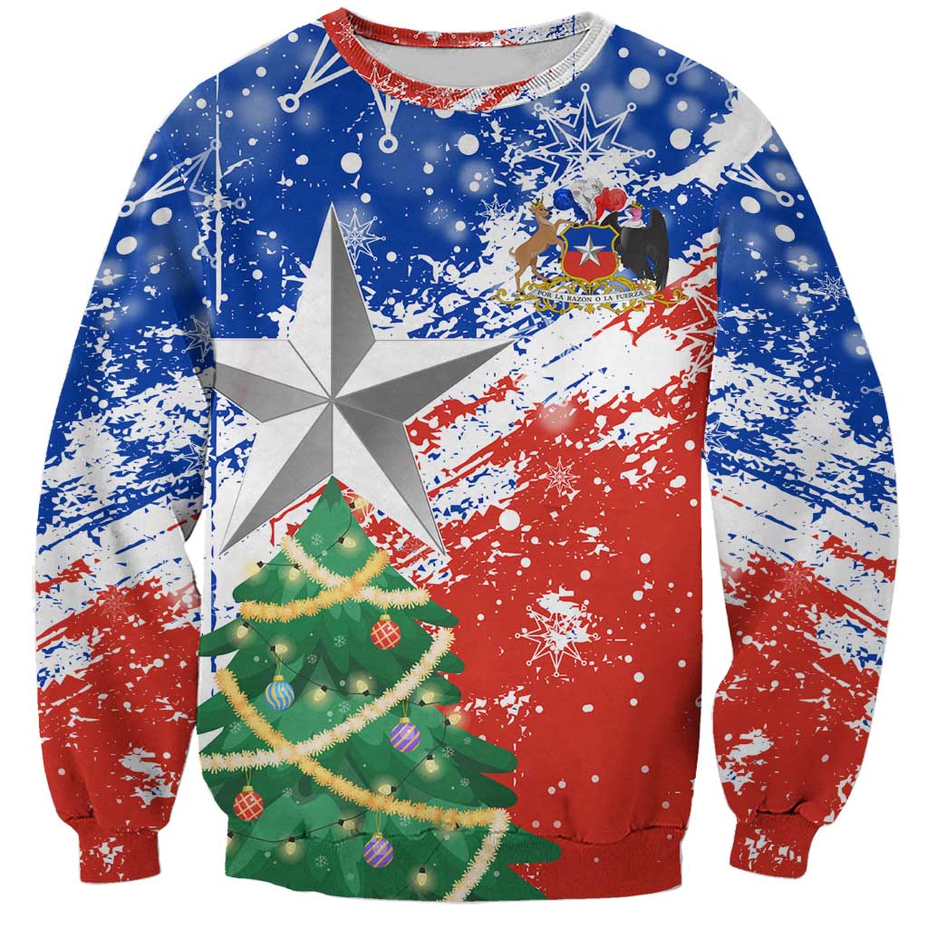 Chile Christmas Sweatshirt with Flag Colors Tree Reindeer Condor and Gift Design - Wonder Print Shop