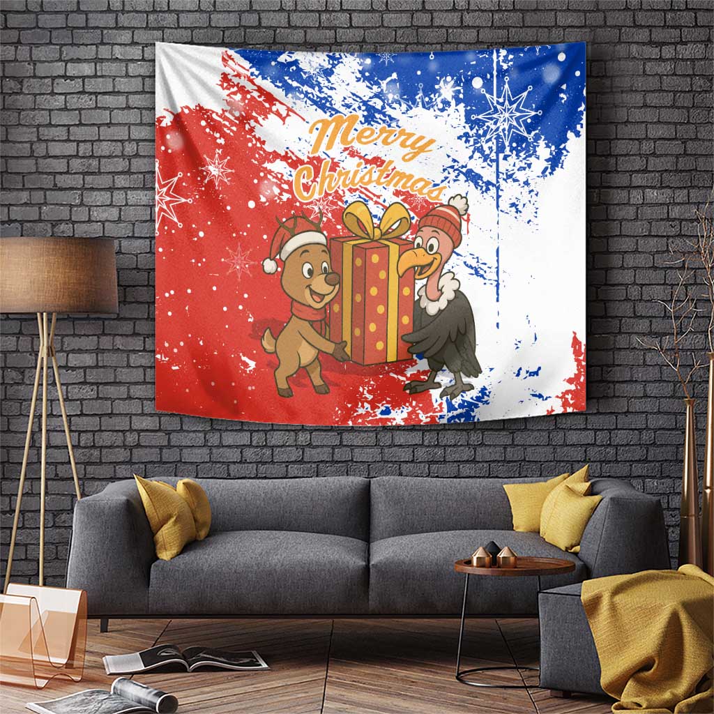Chile Christmas Tapestry with Flag Colors Tree Reindeer Condor and Gift Design - Wonder Print Shop