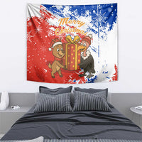 Chile Christmas Tapestry with Flag Colors Tree Reindeer Condor and Gift Design - Wonder Print Shop