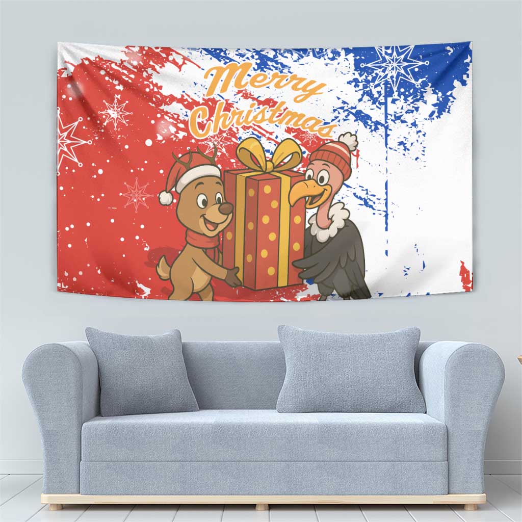 Chile Christmas Tapestry with Flag Colors Tree Reindeer Condor and Gift Design - Wonder Print Shop