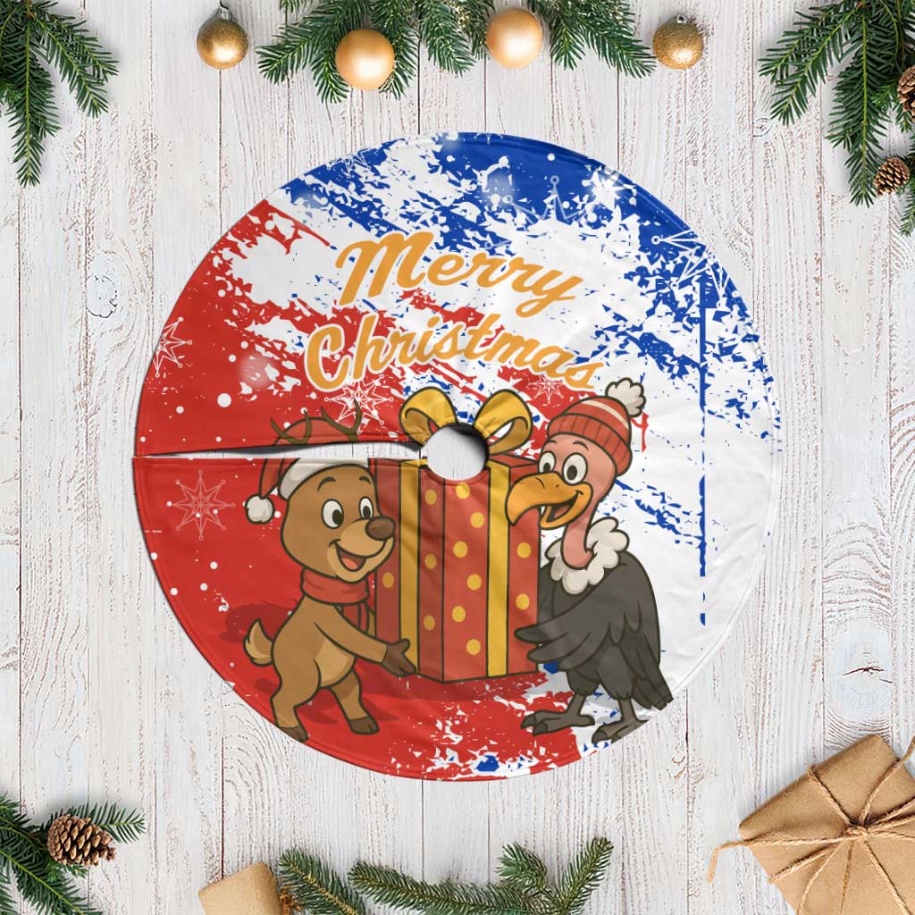 Chile Christmas Tree Skirt with Flag Colors Tree Reindeer Condor and Gift Design - Wonder Print Shop
