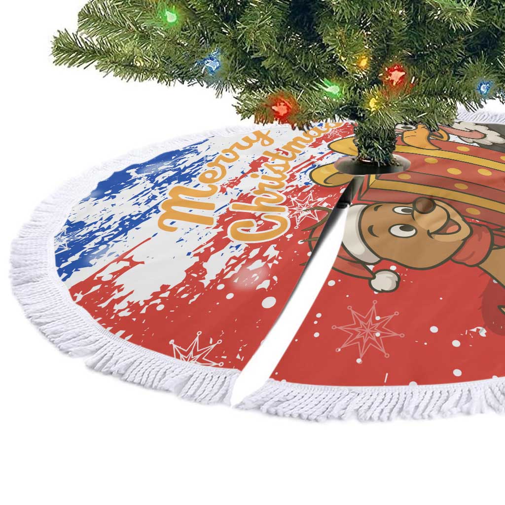 Chile Christmas Tree Skirt with Flag Colors Tree Reindeer Condor and Gift Design - Wonder Print Shop