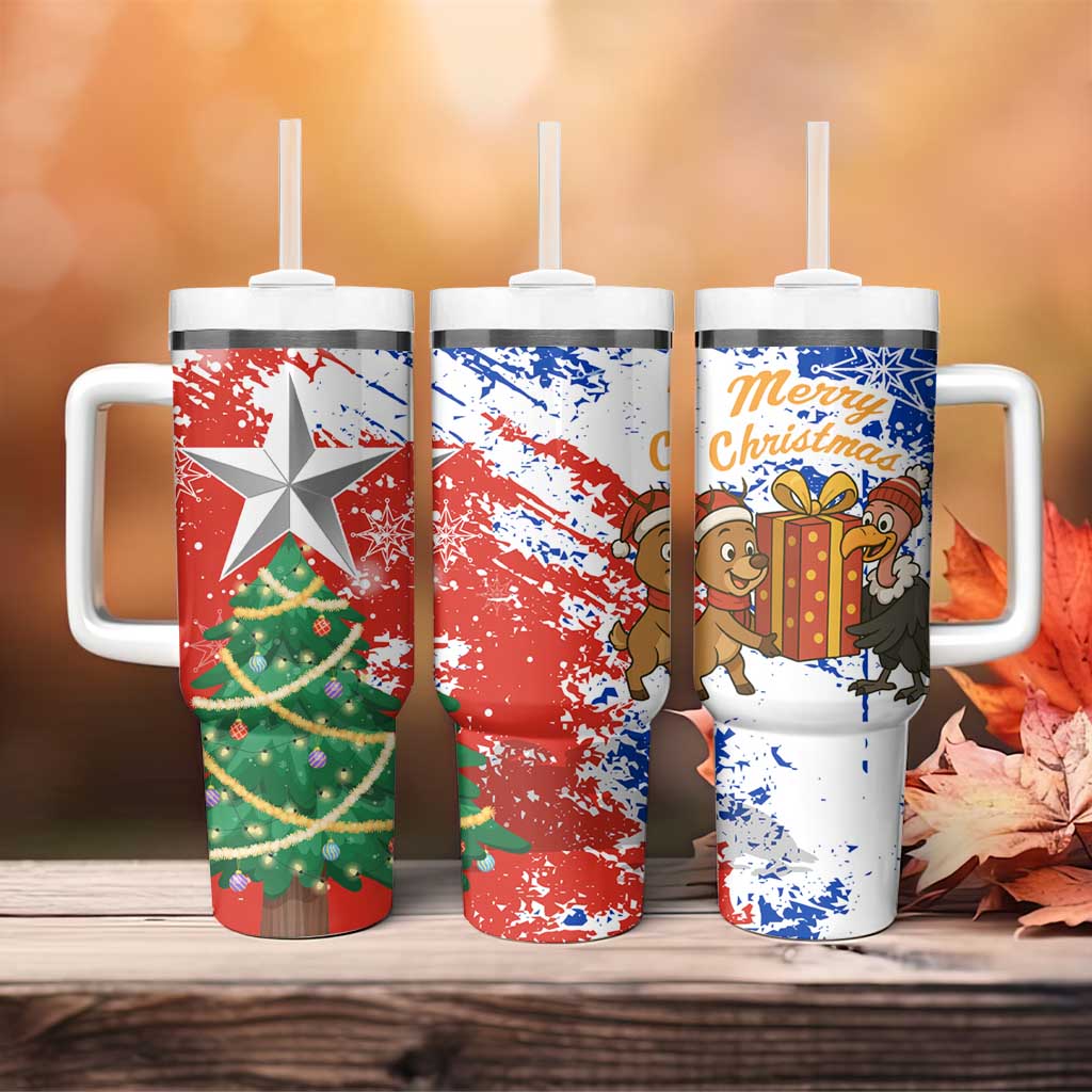 Chile Christmas Tumbler With Handle with Flag Colors Tree Reindeer Condor and Gift Design - Wonder Print Shop