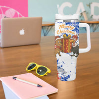 Chile Christmas Tumbler With Handle with Flag Colors Tree Reindeer Condor and Gift Design - Wonder Print Shop