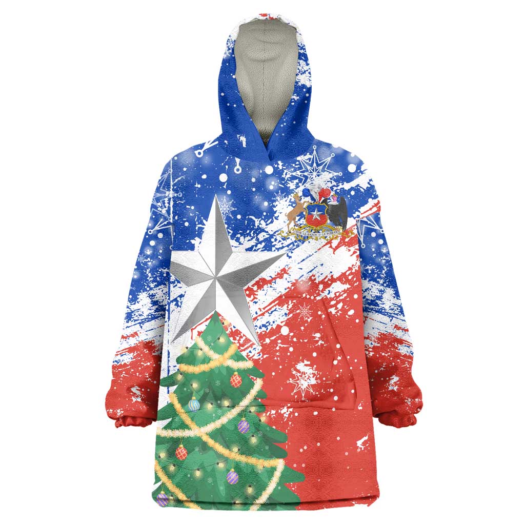 Chile Christmas Wearable Blanket Hoodie with Flag Colors Tree Reindeer Condor and Gift Design - Wonder Print Shop