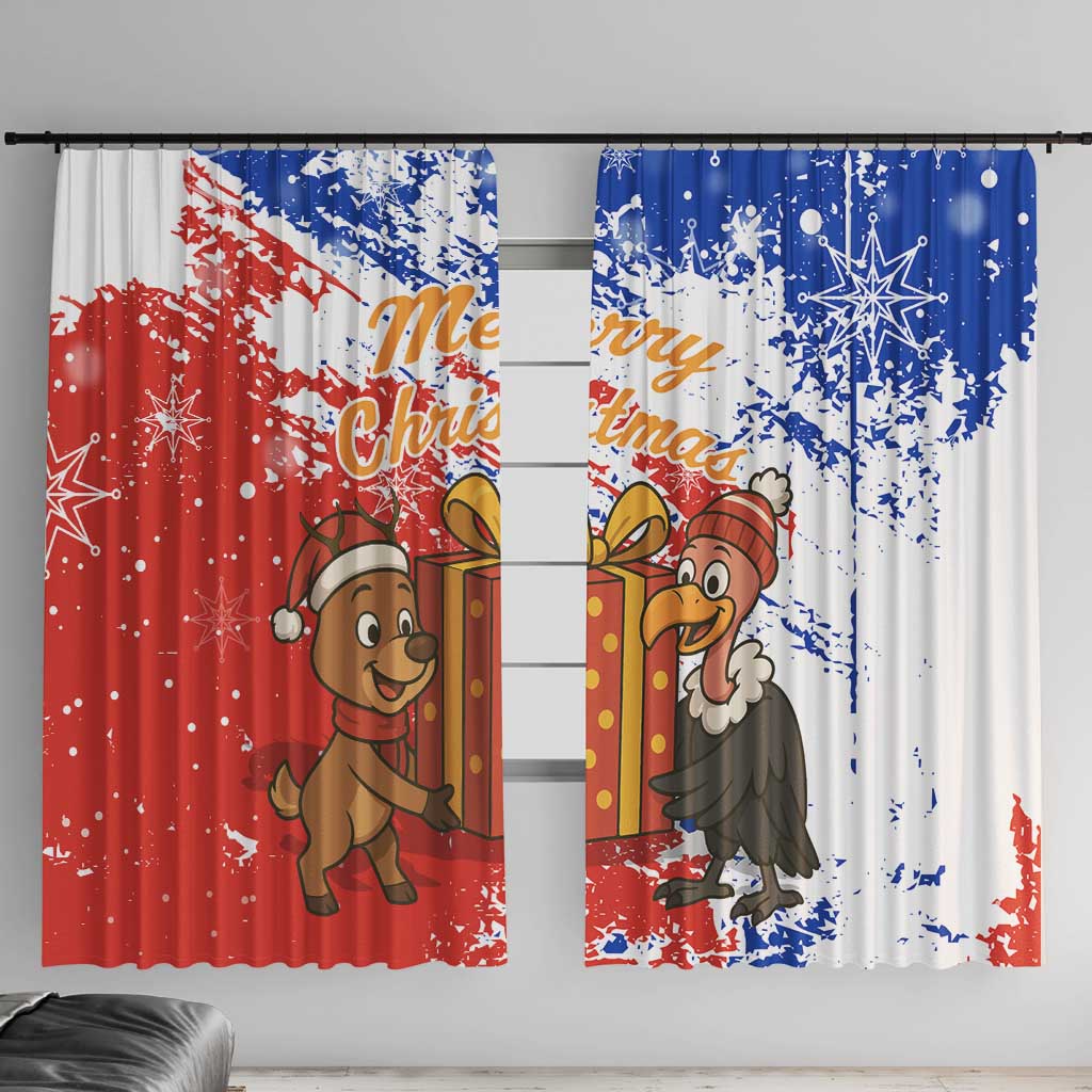 Chile Christmas Window Curtain with Flag Colors Tree Reindeer Condor and Gift Design - Wonder Print Shop