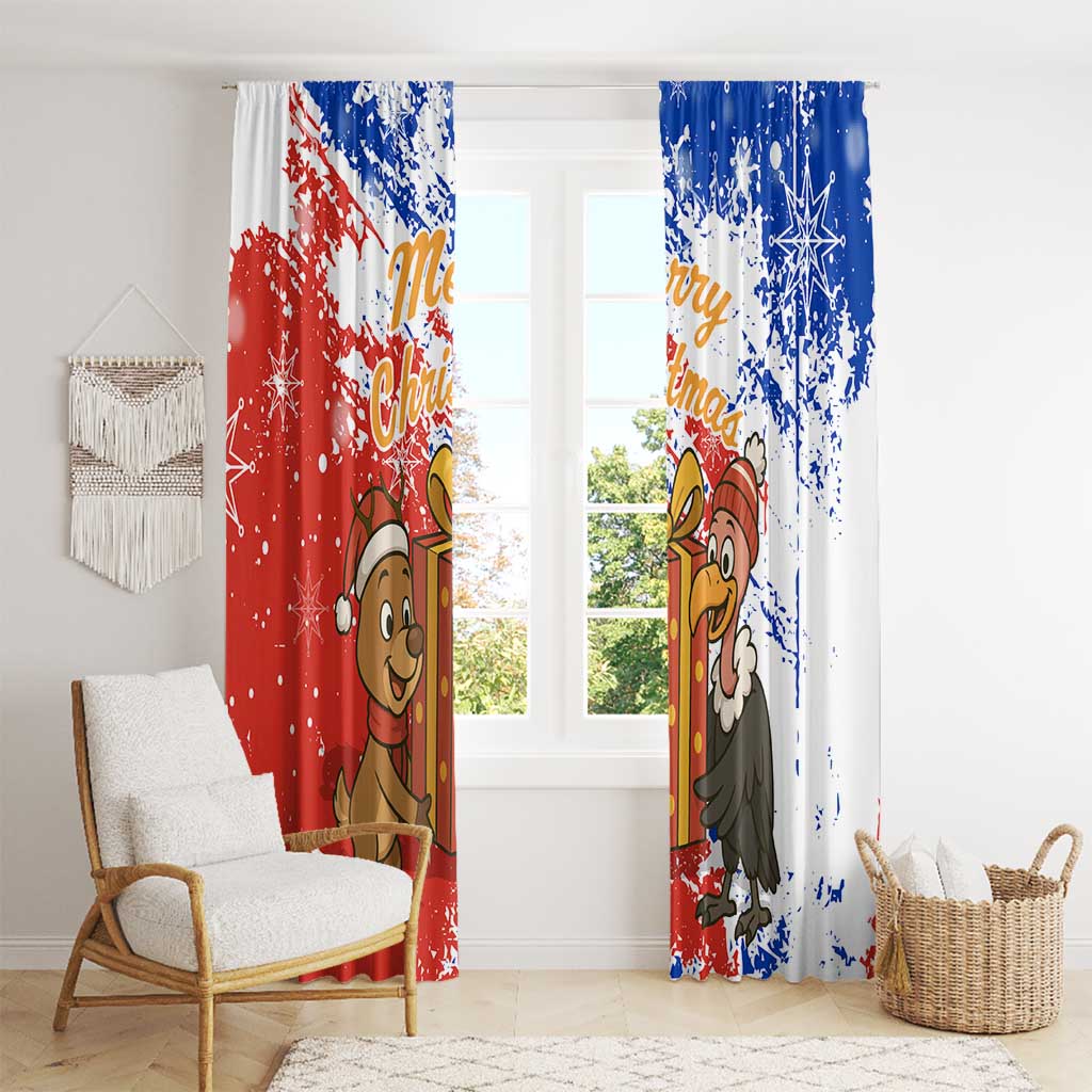 Chile Christmas Window Curtain with Flag Colors Tree Reindeer Condor and Gift Design - Wonder Print Shop