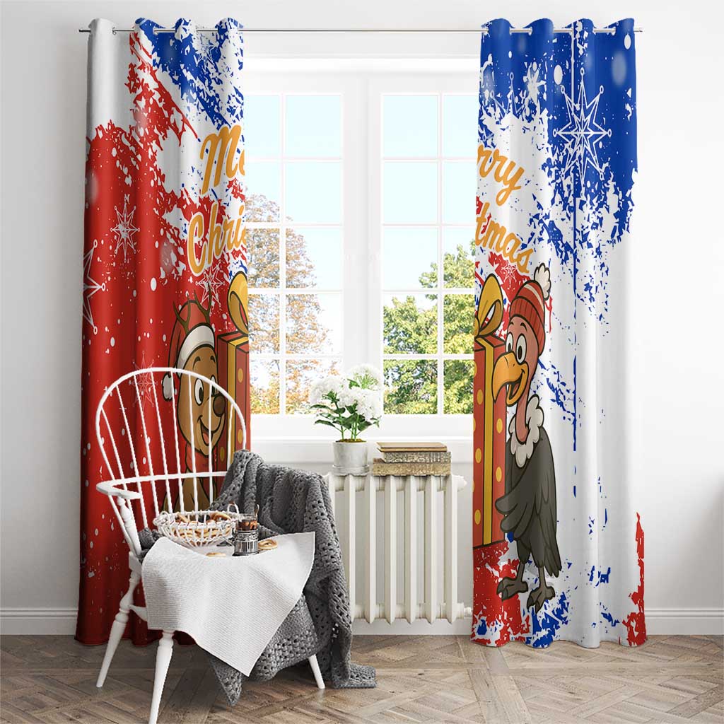 Chile Christmas Window Curtain with Flag Colors Tree Reindeer Condor and Gift Design - Wonder Print Shop