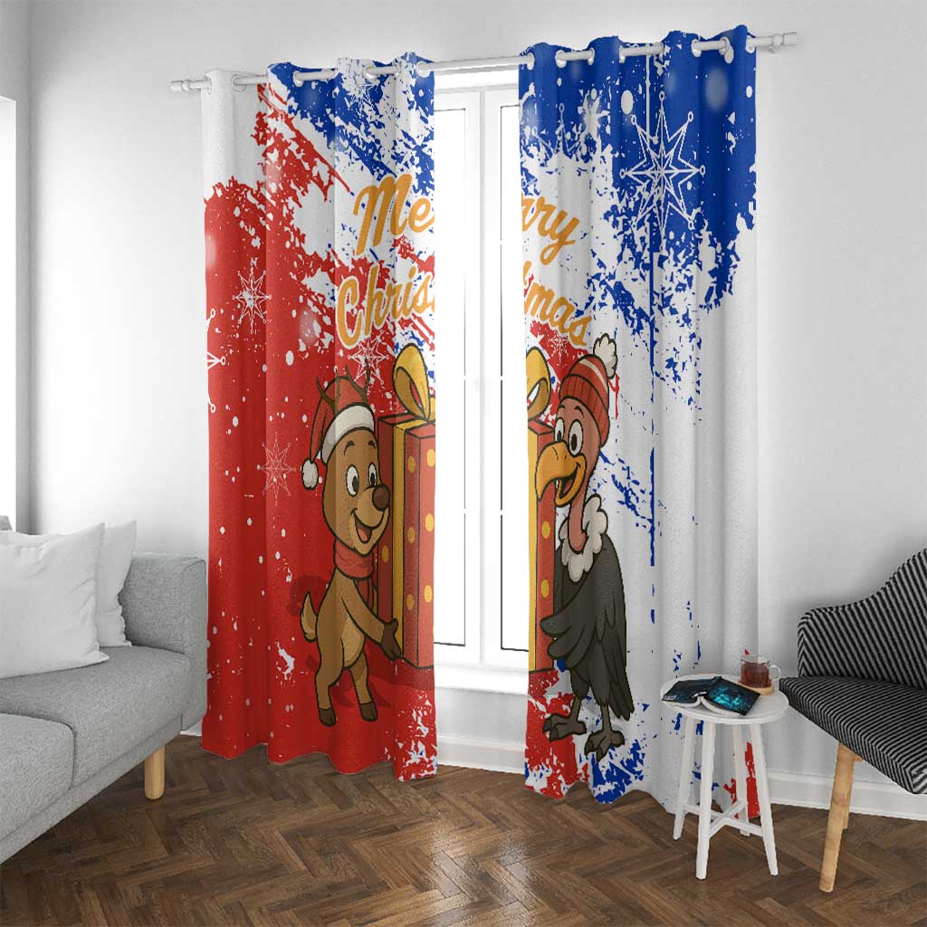 Chile Christmas Window Curtain with Flag Colors Tree Reindeer Condor and Gift Design - Wonder Print Shop