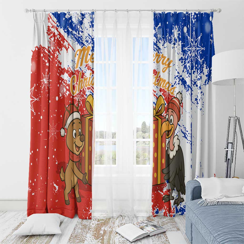 Chile Christmas Window Curtain with Flag Colors Tree Reindeer Condor and Gift Design - Wonder Print Shop