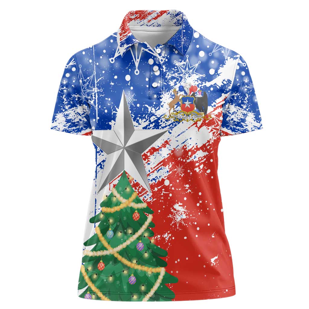 Chile Christmas Women Polo Shirt with Flag Colors Tree Reindeer Condor and Gift Design - Wonder Print Shop