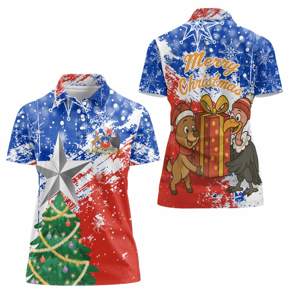 Chile Christmas Women Polo Shirt with Flag Colors Tree Reindeer Condor and Gift Design - Wonder Print Shop