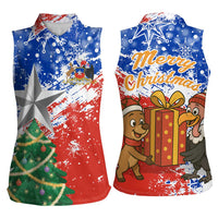 Chile Christmas Women Sleeveless Polo Shirt with Flag Colors Tree Reindeer Condor and Gift Design - Wonder Print Shop