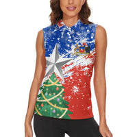 Chile Christmas Women Sleeveless Polo Shirt with Flag Colors Tree Reindeer Condor and Gift Design - Wonder Print Shop