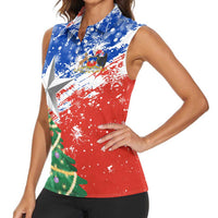 Chile Christmas Women Sleeveless Polo Shirt with Flag Colors Tree Reindeer Condor and Gift Design - Wonder Print Shop
