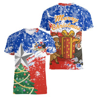 Chile Christmas Women V-Neck T-Shirt with Flag Colors Tree Reindeer Condor and Gift Design - Wonder Print Shop