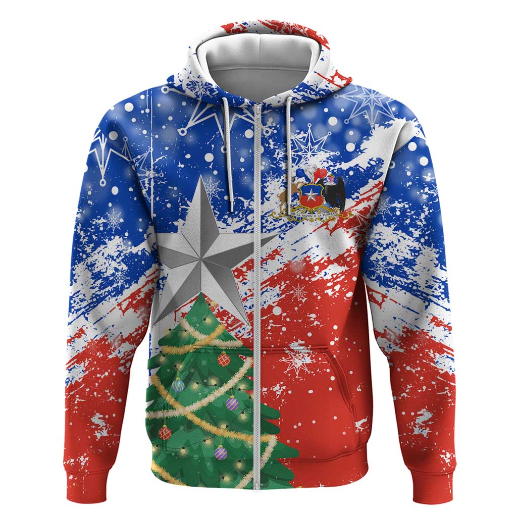 Chile Christmas Zip Hoodie with Flag Colors Tree Reindeer Condor and Gift Design - Wonder Print Shop