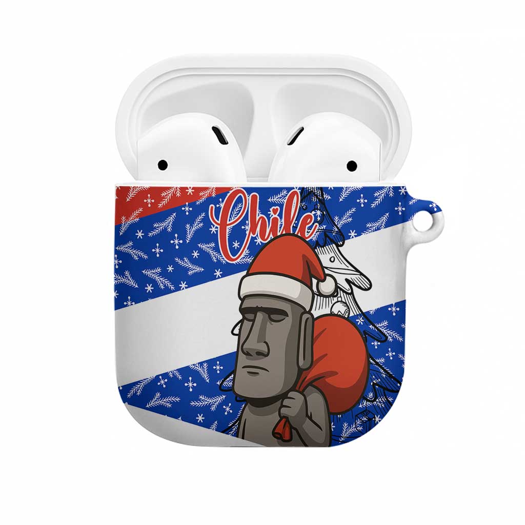 Chile Christmas AirPods Case with Moai Statues Santa Hats Snowflakes and Flag Colors Design - Wonder Print Shop