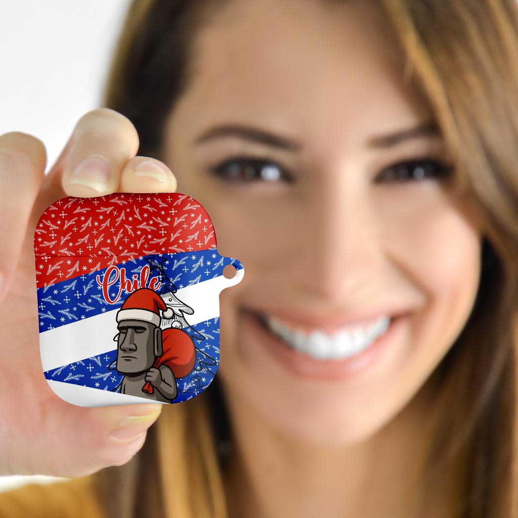 Chile Christmas AirPods Case with Moai Statues Santa Hats Snowflakes and Flag Colors Design - Wonder Print Shop