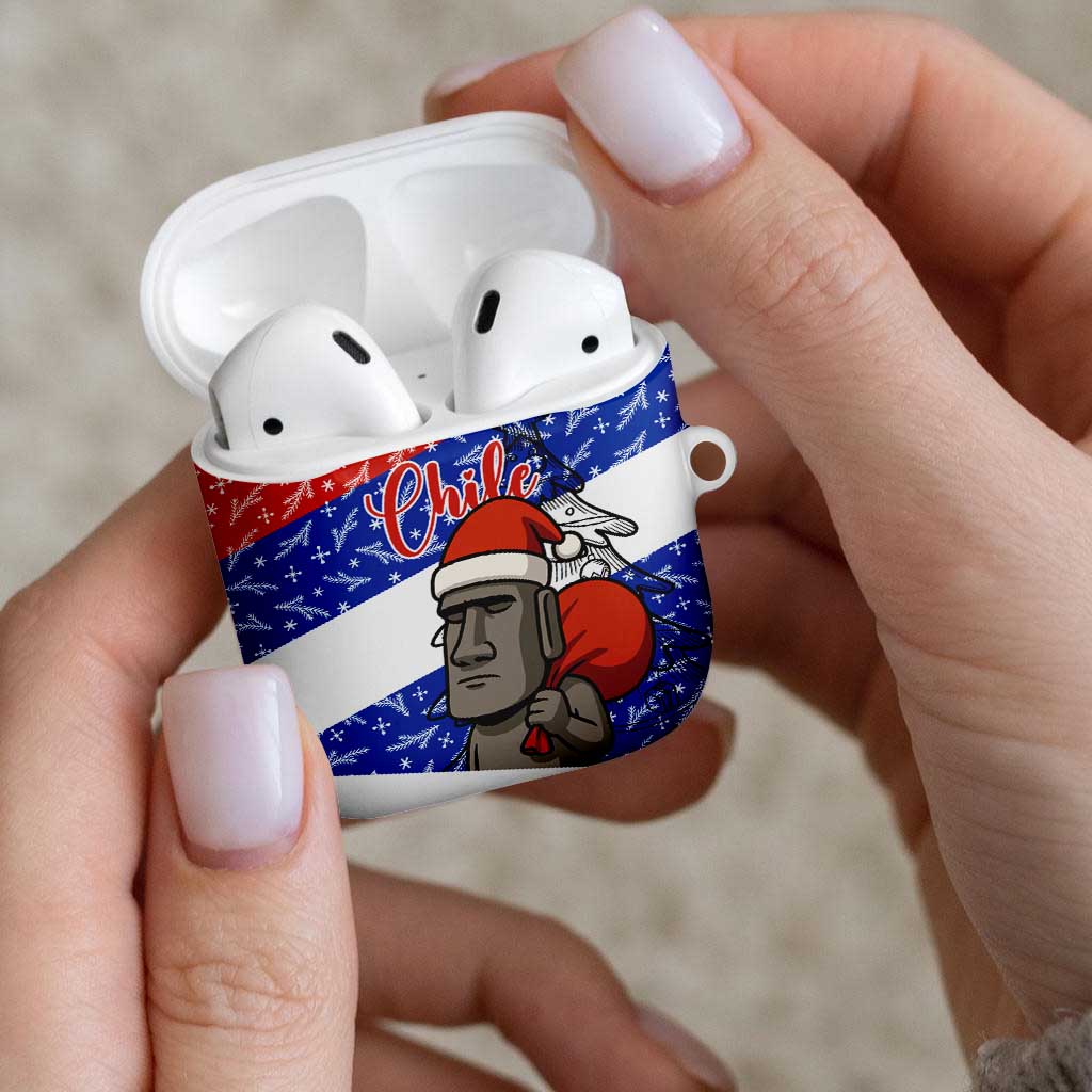 Chile Christmas AirPods Case with Moai Statues Santa Hats Snowflakes and Flag Colors Design - Wonder Print Shop