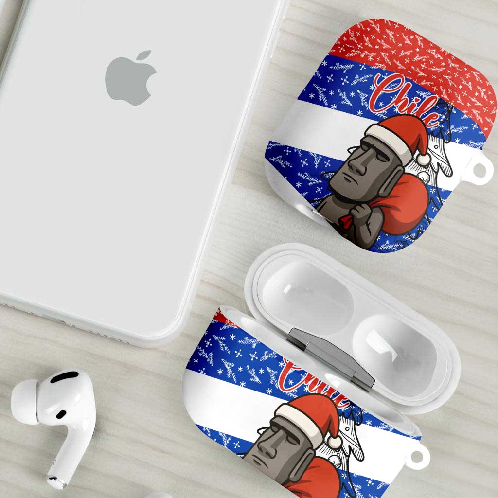 Chile Christmas AirPods Case with Moai Statues Santa Hats Snowflakes and Flag Colors Design - Wonder Print Shop