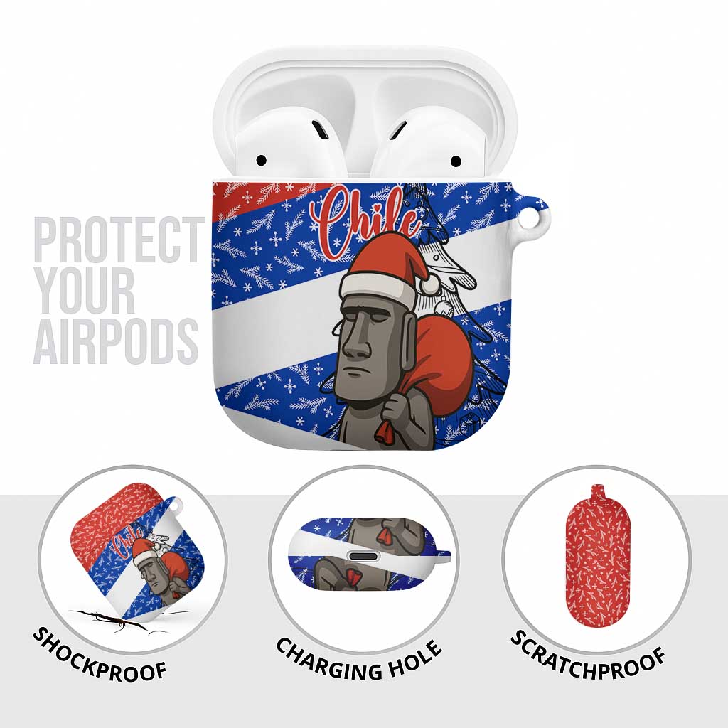 Chile Christmas AirPods Case with Moai Statues Santa Hats Snowflakes and Flag Colors Design - Wonder Print Shop