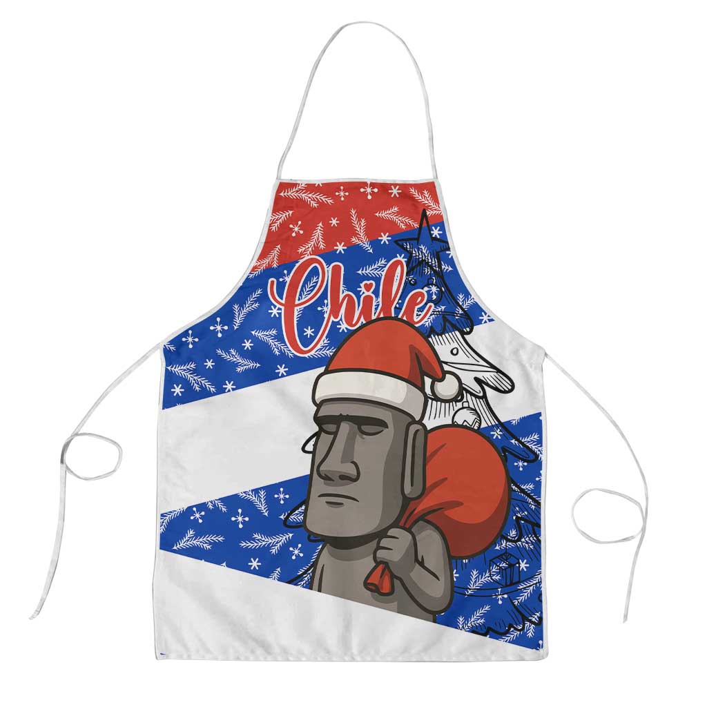 Chile Christmas Apron with Moai Statues Santa Hats Snowflakes and Flag Colors Design - Wonder Print Shop