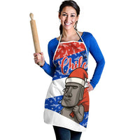 Chile Christmas Apron with Moai Statues Santa Hats Snowflakes and Flag Colors Design - Wonder Print Shop