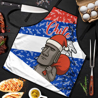 Chile Christmas Apron with Moai Statues Santa Hats Snowflakes and Flag Colors Design - Wonder Print Shop