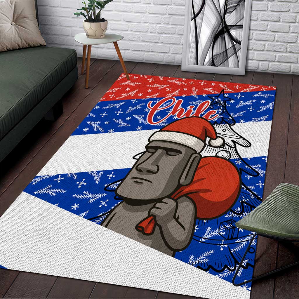 Chile Christmas Area Rug with Moai Statues Santa Hats Snowflakes and Flag Colors Design - Wonder Print Shop