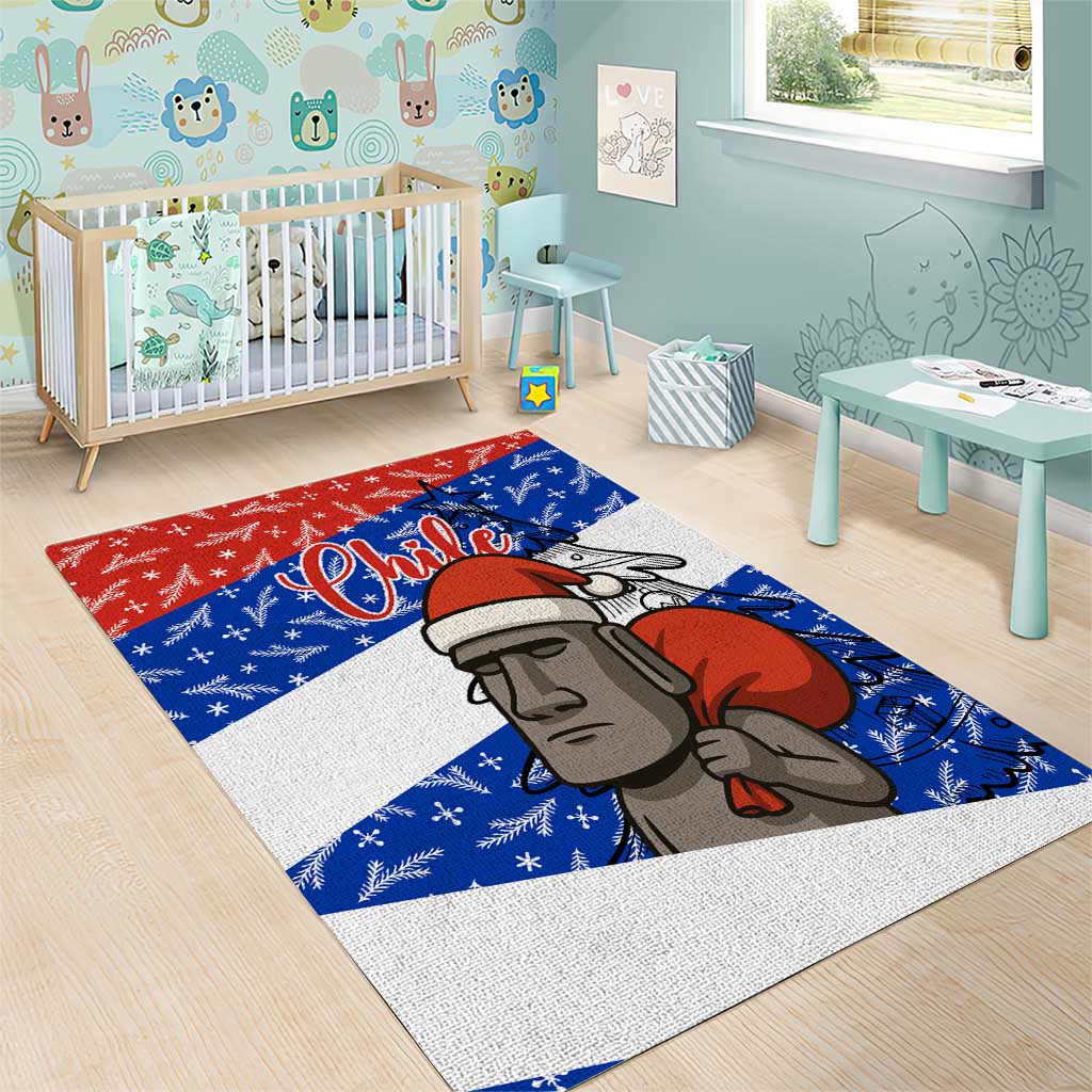 Chile Christmas Area Rug with Moai Statues Santa Hats Snowflakes and Flag Colors Design - Wonder Print Shop