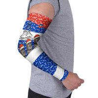Chile Christmas Arm Sleeves with Moai Statues Santa Hats Snowflakes and Flag Colors Design - Wonder Print Shop