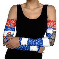 Chile Christmas Arm Sleeves with Moai Statues Santa Hats Snowflakes and Flag Colors Design - Wonder Print Shop