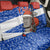 Chile Christmas Back Car Seat Cover with Moai Statues Santa Hats Snowflakes and Flag Colors Design - Wonder Print Shop