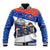 Chile Christmas Baseball Jacket with Moai Statues Santa Hats Snowflakes and Flag Colors Design - Wonder Print Shop