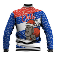 Chile Christmas Baseball Jacket with Moai Statues Santa Hats Snowflakes and Flag Colors Design - Wonder Print Shop