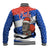 Chile Christmas Baseball Jacket with Moai Statues Santa Hats Snowflakes and Flag Colors Design - Wonder Print Shop
