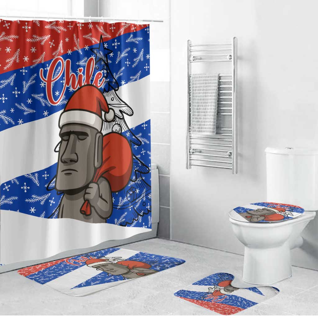 Chile Christmas Bathroom Set with Moai Statues Santa Hats Snowflakes and Flag Colors Design - Wonder Print Shop
