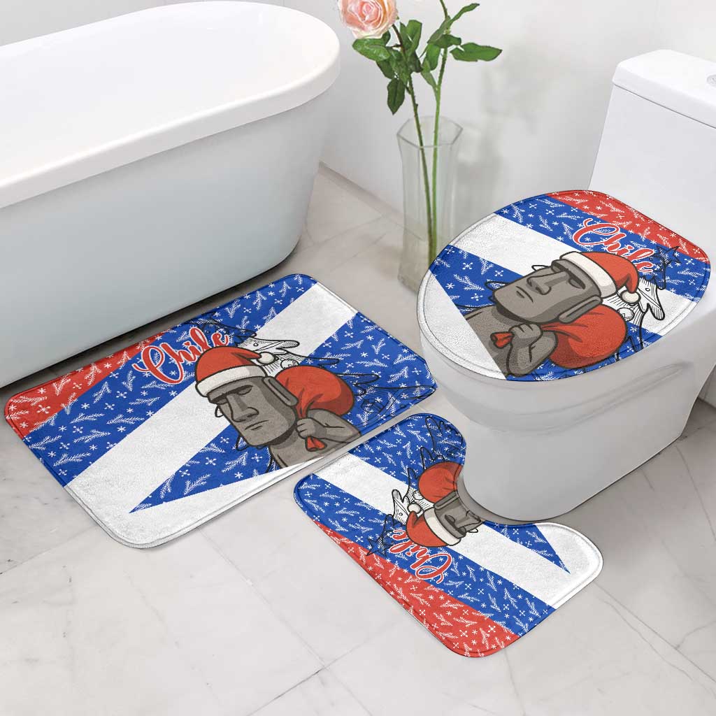 Chile Christmas Bathroom Set with Moai Statues Santa Hats Snowflakes and Flag Colors Design - Wonder Print Shop