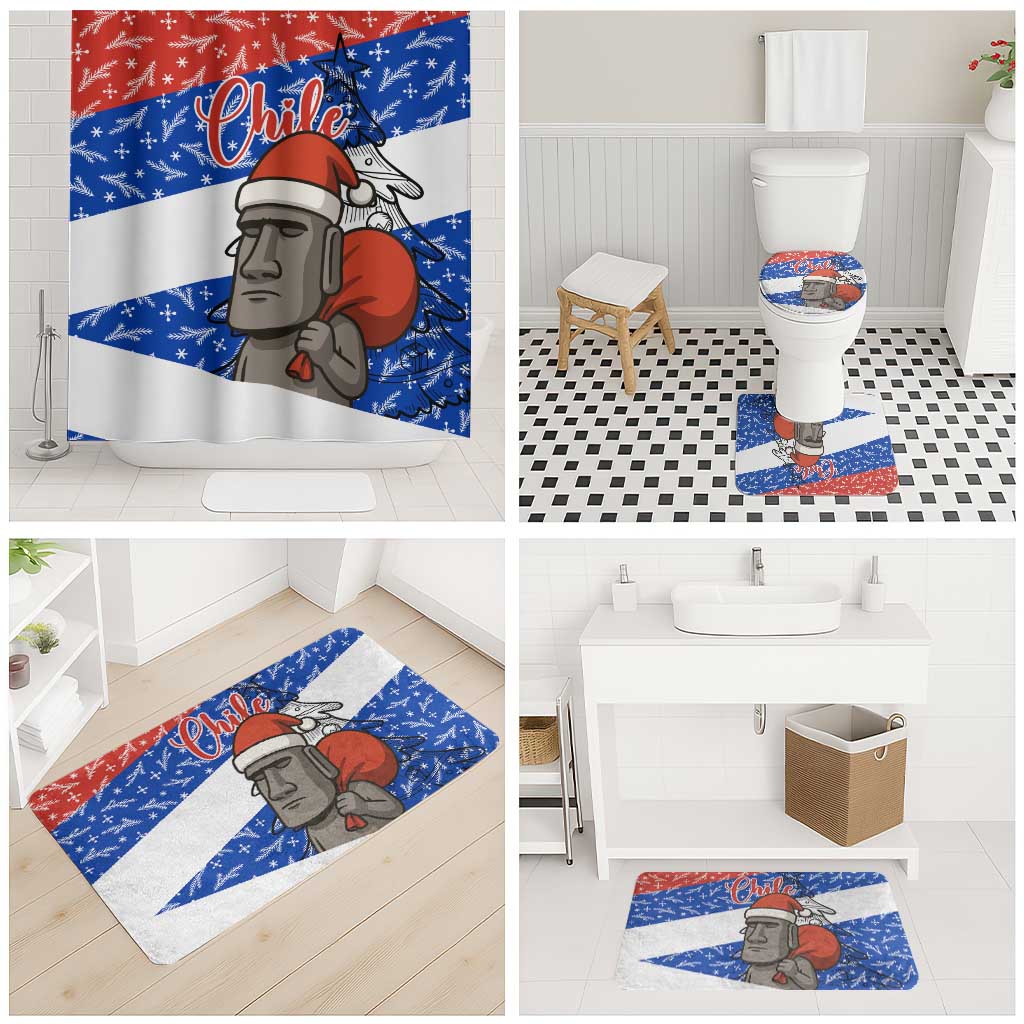 Chile Christmas Bathroom Set with Moai Statues Santa Hats Snowflakes and Flag Colors Design - Wonder Print Shop