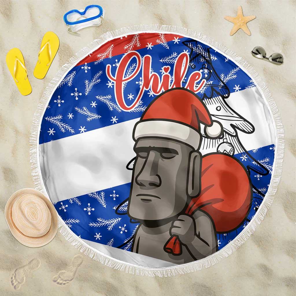 Chile Christmas Beach Blanket with Moai Statues Santa Hats Snowflakes and Flag Colors Design - Wonder Print Shop