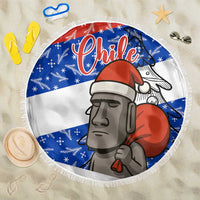Chile Christmas Beach Blanket with Moai Statues Santa Hats Snowflakes and Flag Colors Design - Wonder Print Shop