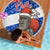 Chile Christmas Beach Blanket with Moai Statues Santa Hats Snowflakes and Flag Colors Design - Wonder Print Shop