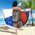 Chile Christmas Beach Blanket with Moai Statues Santa Hats Snowflakes and Flag Colors Design - Wonder Print Shop