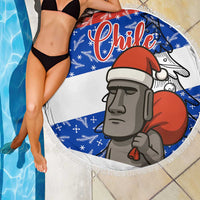 Chile Christmas Beach Blanket with Moai Statues Santa Hats Snowflakes and Flag Colors Design - Wonder Print Shop