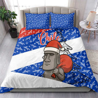Chile Christmas Bedding Set with Moai Statues Santa Hats Snowflakes and Flag Colors Design - Wonder Print Shop