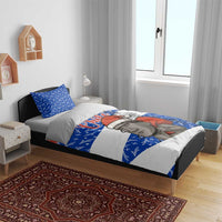 Chile Christmas Bedding Set with Moai Statues Santa Hats Snowflakes and Flag Colors Design - Wonder Print Shop