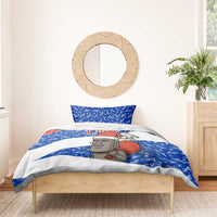 Chile Christmas Bedding Set with Moai Statues Santa Hats Snowflakes and Flag Colors Design - Wonder Print Shop